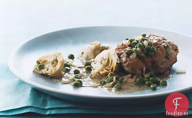 Pollo Estofado con Alcachofas y Guisantes