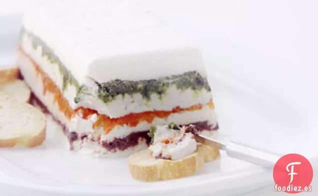 Torta de Queso de Cabra con Pesto, Oliva y Pimienta Asada