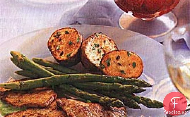 Escalopin de Ternera con Guisantes de Primavera y Espárragos