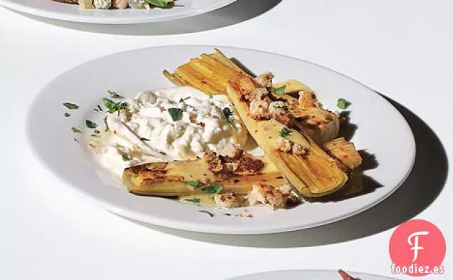 Vinagreta de Puerros con Queso Burrata y Mostaza