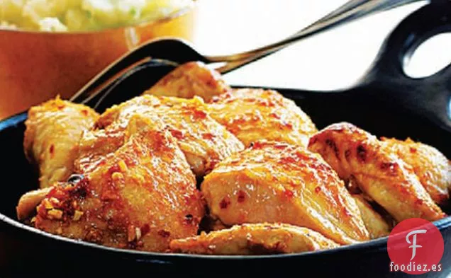 Pollo a la Naranja Fragante con Puré de Cebolletas