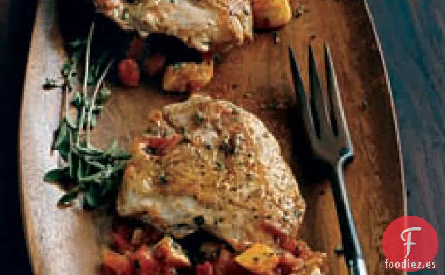 Pollo Prensado con Calabaza Amarilla y Tomates