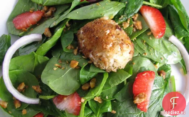 Ensalada Tibia de Espinacas y Queso de Cabra con costra de Hierbas