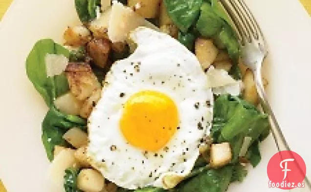 Ensalada Tibia De Espinacas Con Huevo Frito Y Patatas