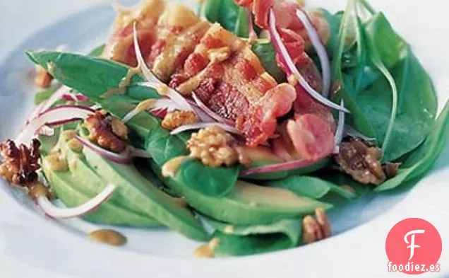Ensalada Tibia de Tocino, Aguacate y Espinacas