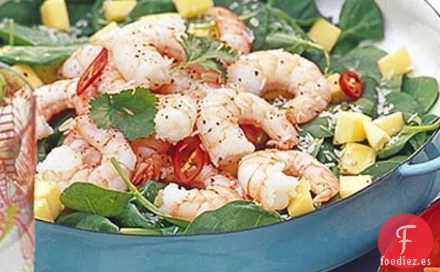 Ensalada De Gambas y Espinacas Con Aderezo De Miel De Lima