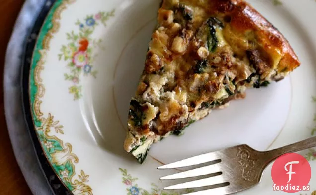 Quiche Sin Corteza Con Espinacas, Champiñones Y Nueces