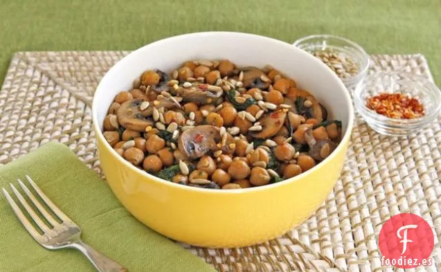 Salteado de Garbanzos, Espinacas y Champiñones