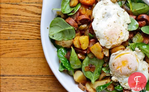 Hachís De Desayuno Con Espinacas Y Patatas