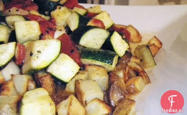 Tomates Asados, Calabacines y Papas con Charnushka