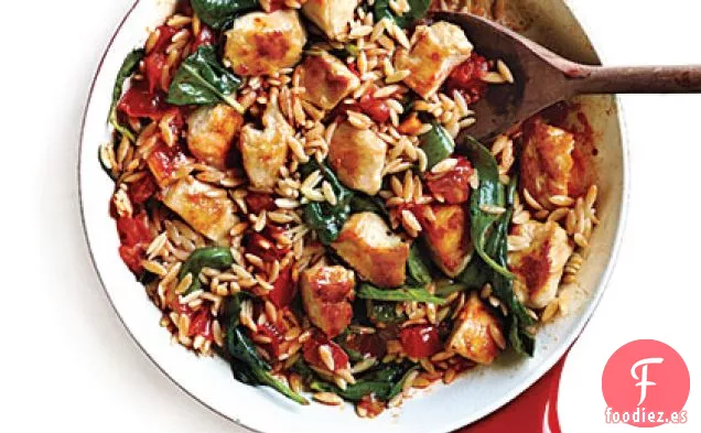 Cena con Sartén de Pollo y Orzo