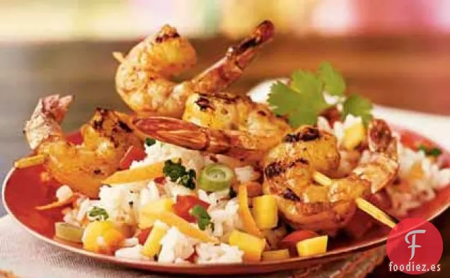 Ensalada de Arroz con Mango con Camarones a la Parrilla