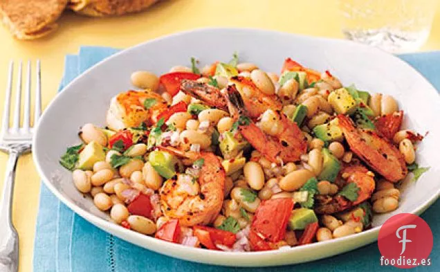 Ensalada de Camarones Asados, Aguacate y Frijoles Blancos