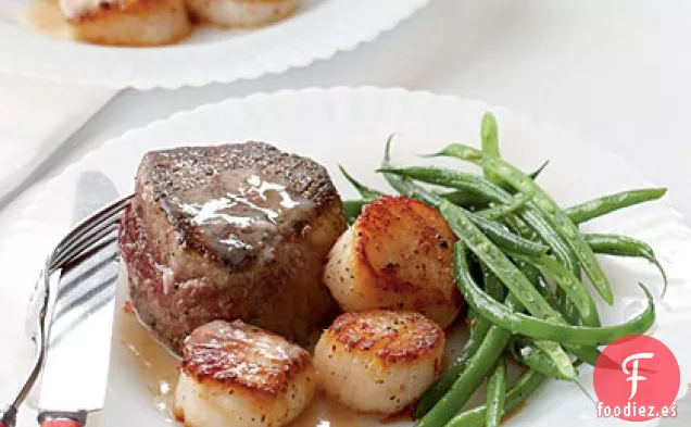 Filete y Vieiras con Salsa de Mantequilla de Champán