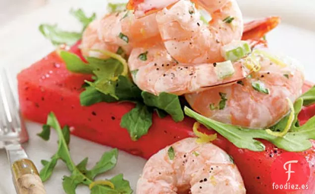 Ensalada de Camarones sobre Sandía Picante