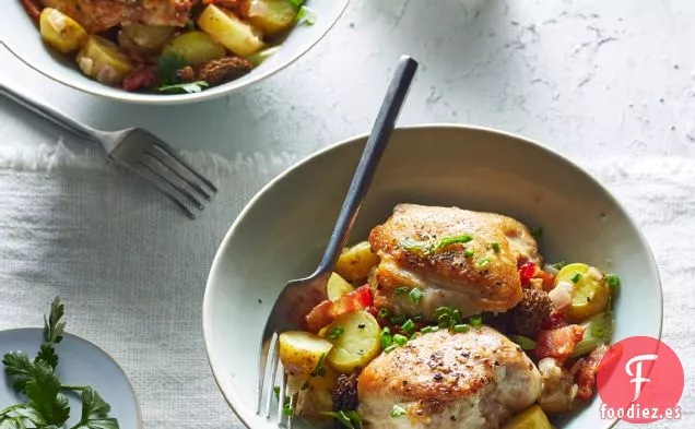 Fricasé de Pollo con Nata y Setas Morel