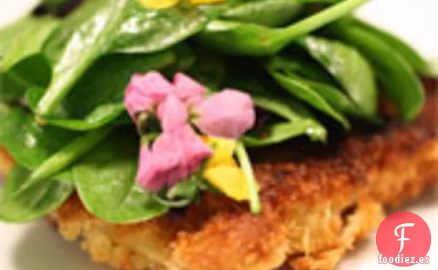 Francés en un instante: Paillard de cerdo Dijon con Ensalada de Espinacas y Flores