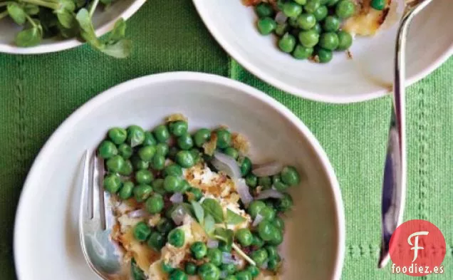 Guisantes de Deborah Madison con Ricotta al Horno y Migas de Pan