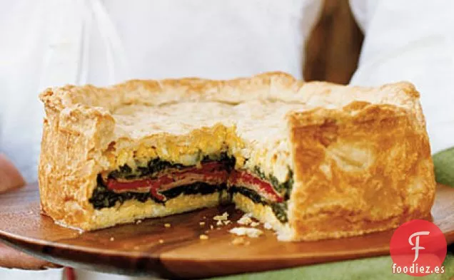 Torta en Capas con Jamón, Provolone, Espinacas y Hierbas