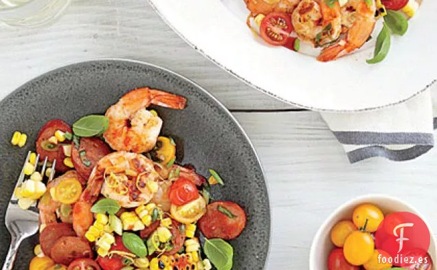 Ensalada de Camarones, Chorizo y Maíz