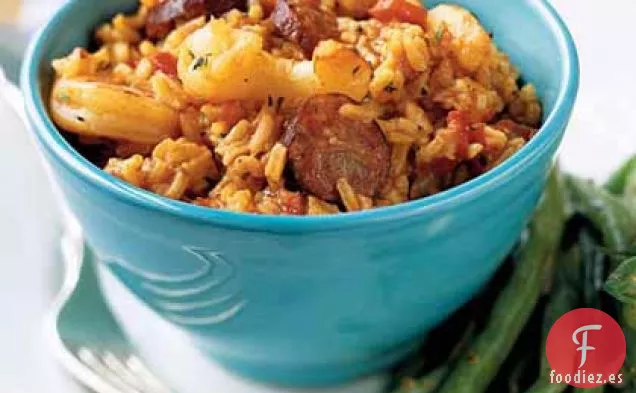 Jambalaya con Camarones y Salchicha Andouille