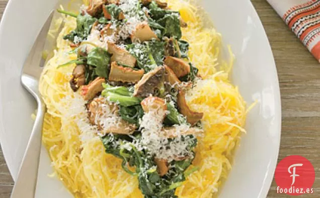 Calabaza Espagueti con Espinacas Salteadas