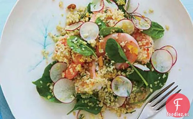 Ensalada de Bulgur a Limón con Camarones y Espinacas