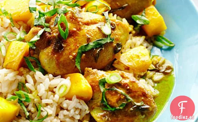 Pollo con Mango sobre Arroz