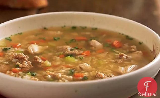 Sopa de Pollo, Salchichas y Arroz