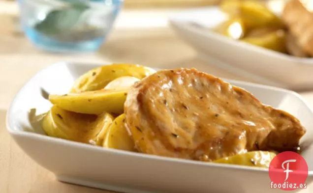 Cerdo y Manzanas con Champiñones Dorados de Cocción Lenta