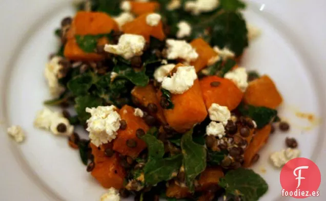 Cena de esta noche: Ensalada de Calabaza con Especias, Lentejas y Queso de Cabra