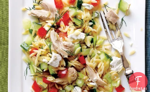 Ensalada Orzo-Vegetariana a Limón con Pollo