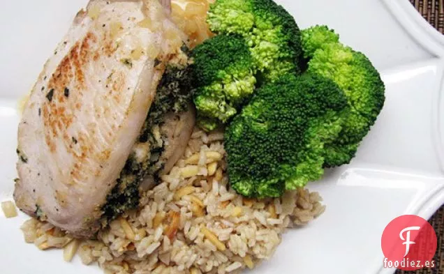 Chuletas de Cerdo Rellenas de Espinacas y Queso de Cabra