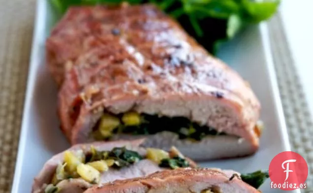 Lomo De Cerdo A La Parrilla Relleno Con Acelgas Y Piña
