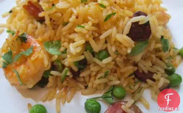 Paella Perezosa de Camarones y Chorizo