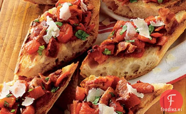 Bruschetta de Tocino y Pimienta Asada