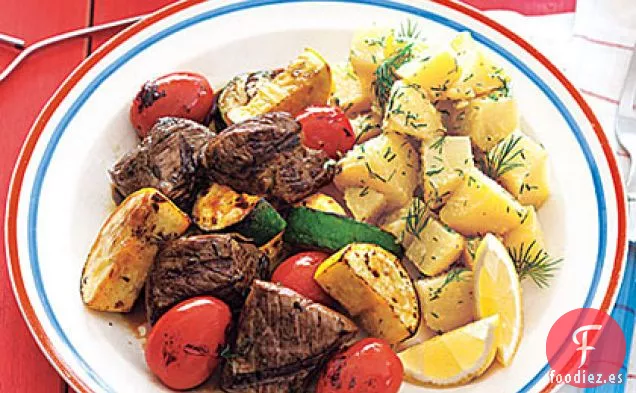 Solomillo-Brochetas de Verduras con Glaseado Balsámico