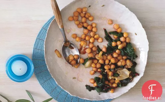 Garbanzos Asados Y Ajo Con Acelgas