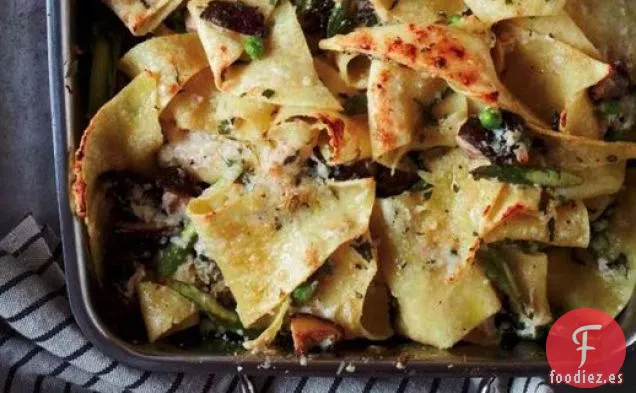 Pasta Justin Smillie's con Shiitake, Guisantes y Queso de Cabra (Il Buco Alimentari e Vineria)