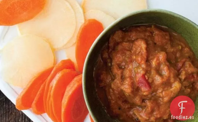 Crema de Berenjena y Tomate con ajo (Mirza Ghasemi) de ' The New Persian Kitchen