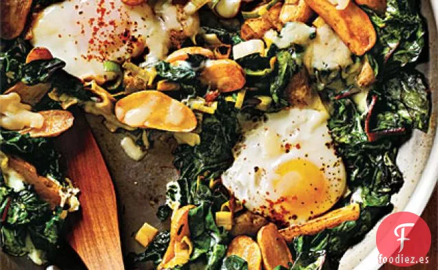 Hachís de Patata y Puerro con Acelgas y Huevos