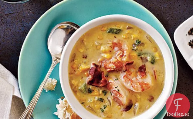 Sopa de Maíz con Tocino y Camarones