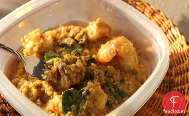 Quinua de Coco al Curry con Camarones y Albahaca