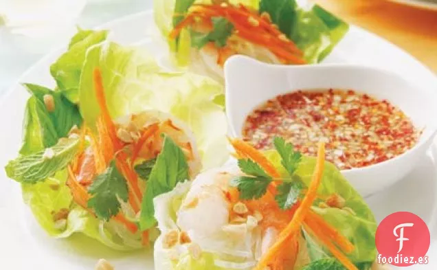 Envolturas de Lechuga de Camarón Vietnamita con Salsa Picante de Lima