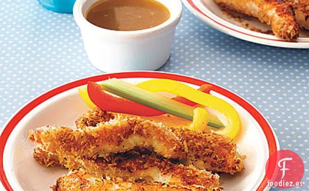 Tiras de Pollo Crujientes con Mostaza de Miel