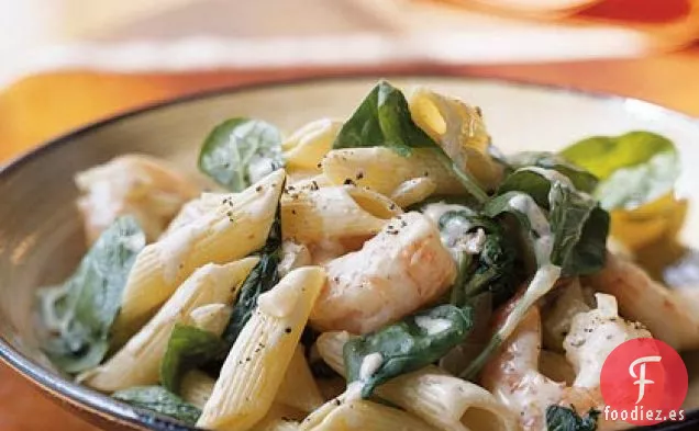 Pasta con Espinacas, Nuez Moscada y Camarones