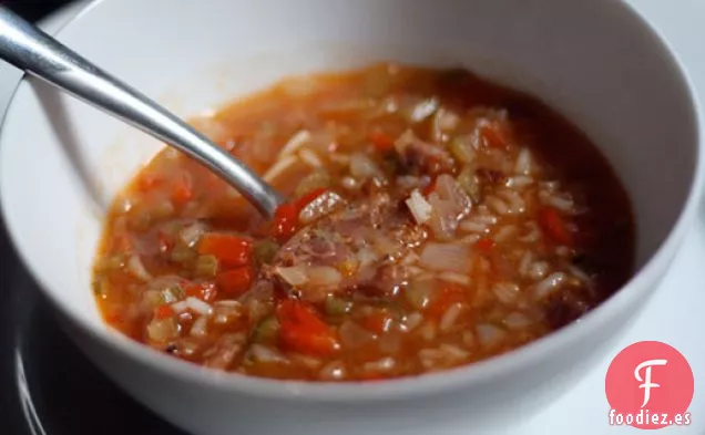 Cena de esta noche: Tomate, Arroz y Sopa de Andouille