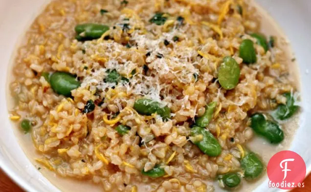 Cena de esta noche: Risotto Marrón con Calabaza de Verano, Favas y Menta