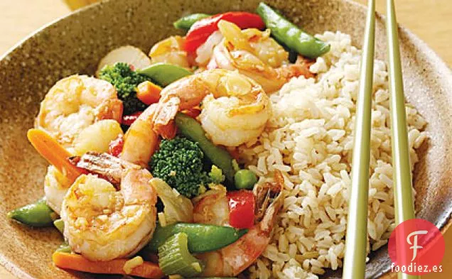 Salteado de Camarones y Verduras