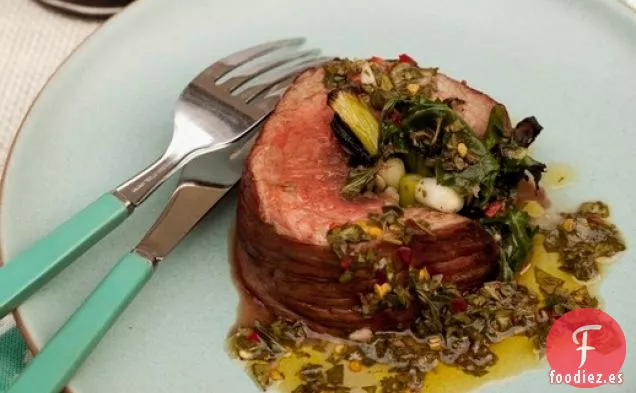 Cocina el Libro: Bistec Relleno de Rúcula, Ajo y Cebolla Verde
